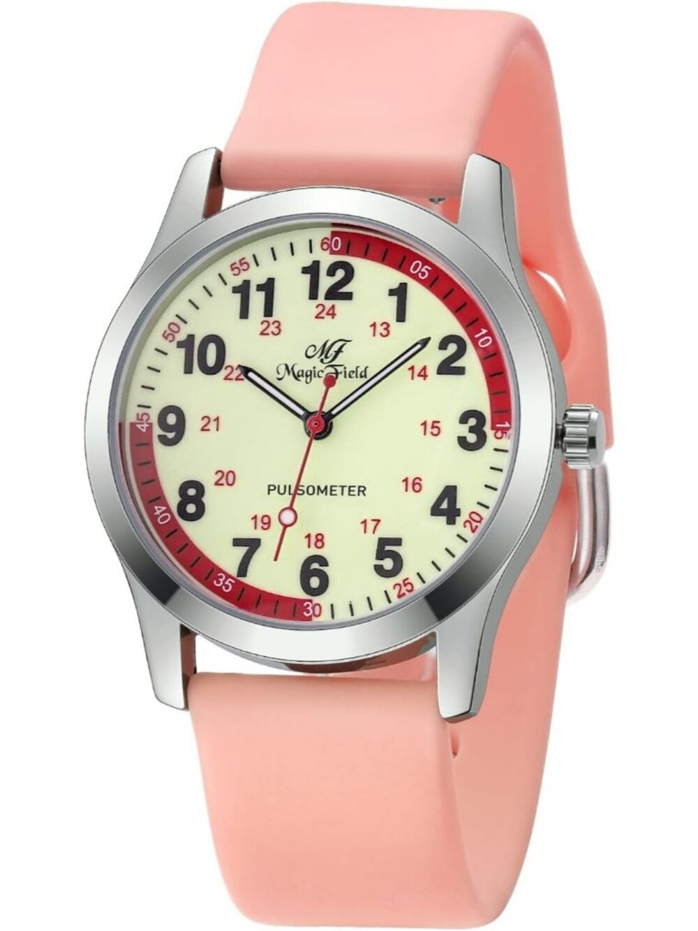 Women's Silver Pink Easy to Read Military Time Waterproof Luminous Wrist Watch
